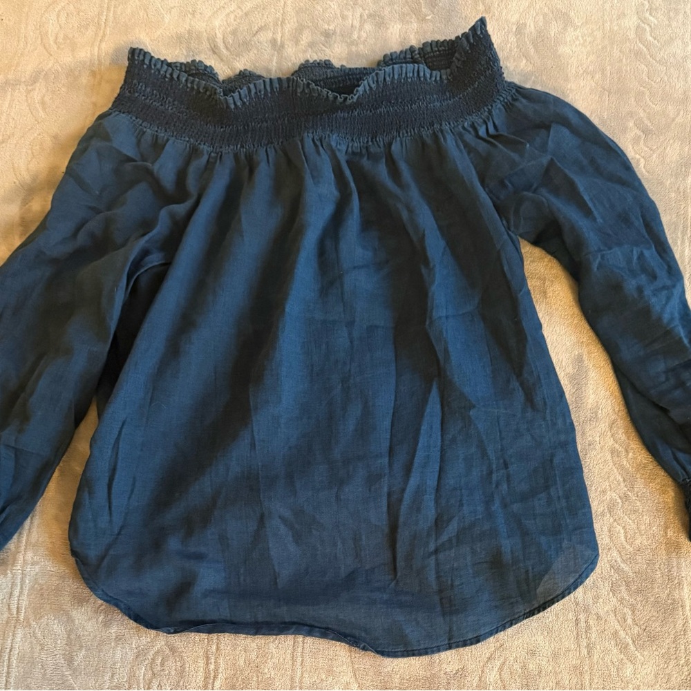 Off-Shoulder Navy Blue Blouse